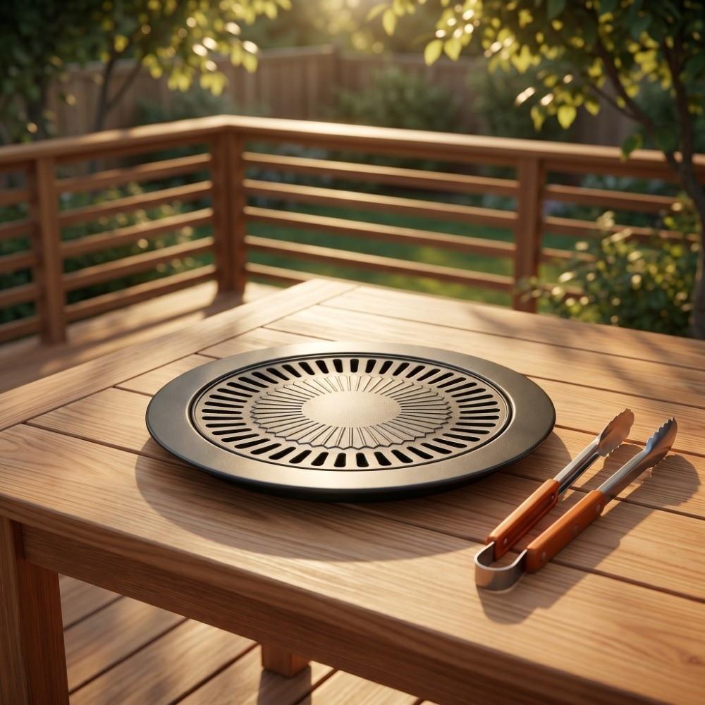 Iron BBQ Grill Pan Round Grill Rack Reusable Korean BBQ Grill Pan  Tourist Picnic Camping