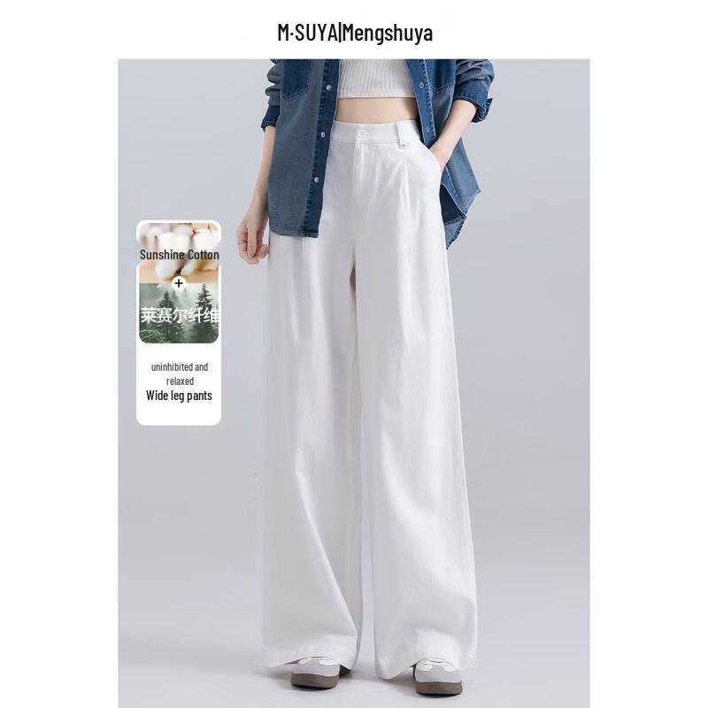

Mengshuya Women s Loose Pleated High-Waisted Wide-Leg Tencel Cotton Blend Trousers 31