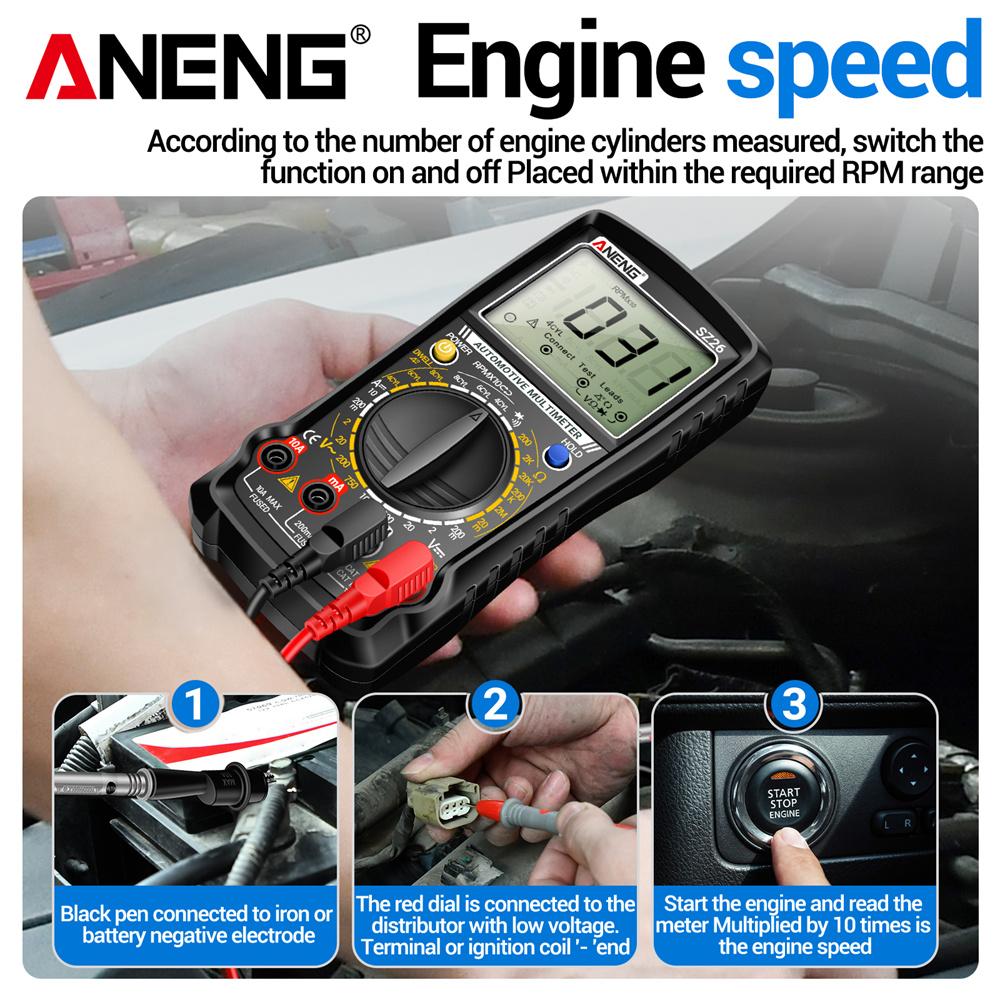 Aneng SZ26 Smart Multimeter AC/DC Voltage DC Current High Precision Car Overhaul Multimetro Diode Resistance Tester 1999 Count with Digital Display