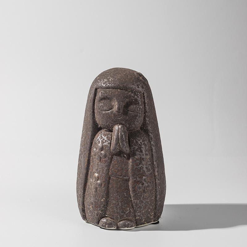 Le Meng Blue & White Porcelain Little Monk Statue - Retro Style Handmade Ceramic Ornament for Hotel & B&B Entryways.