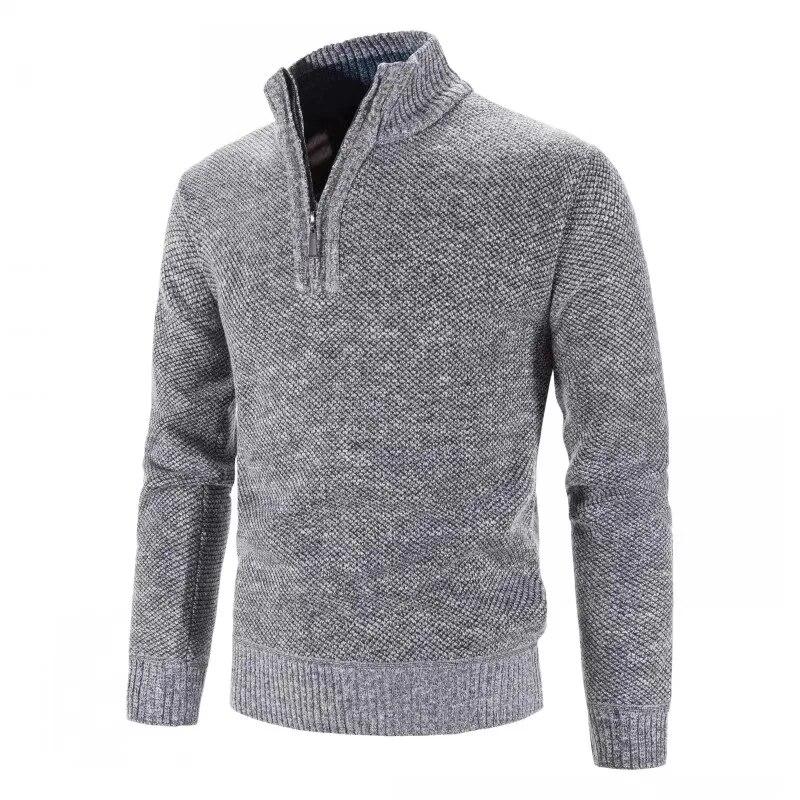 Herbst Winter Dicker Strickpullover Herren Pullover Einfarbig Reißverschluss Stehkragen Slim Fit Strickpullover Herren Kausaler Pullover Mann
