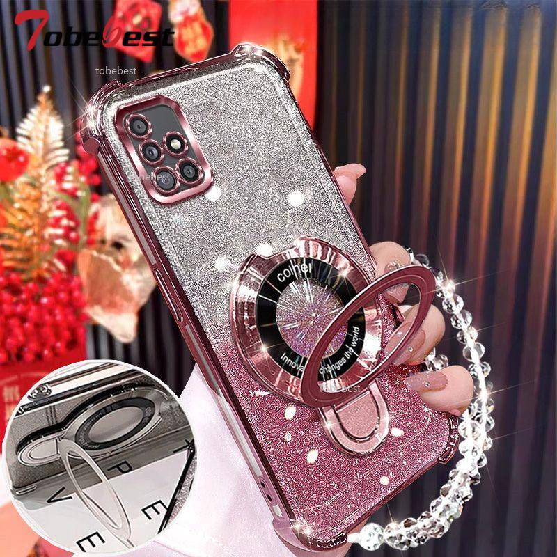 Glitter Plating Shockproof Case For Samsung Galaxy A51 A71 A21S A20 A30 A50 A70 A10S A20S 4G Magnetic Holder Bracelet Cover
