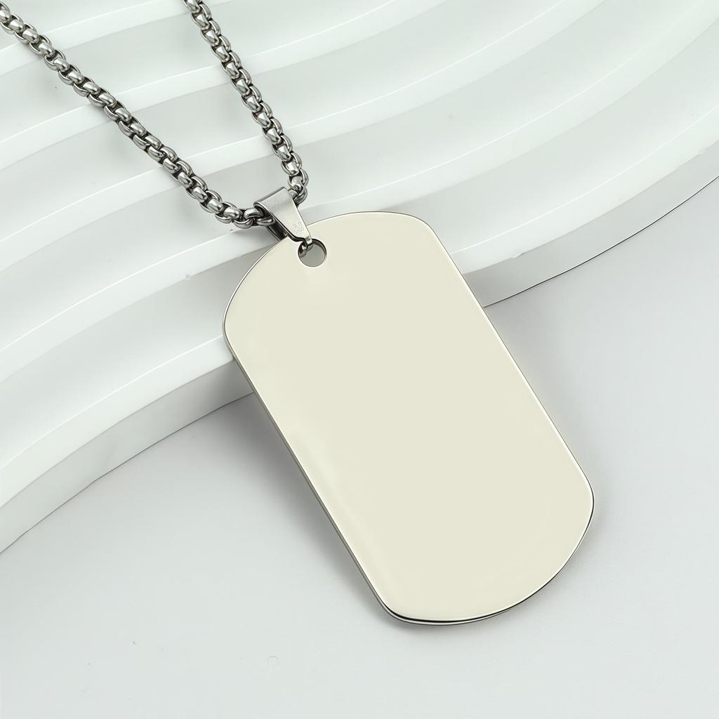 Brushed Stainless Steel Oval Dog Tag: Blank Military Necklace ID Tag for Laser Engraving