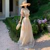 Heavy Industry Holiday Style Suit Women's Summer Island Wear Beautiful Apricot One-word Shoulder Top Two-piece Set Skirt