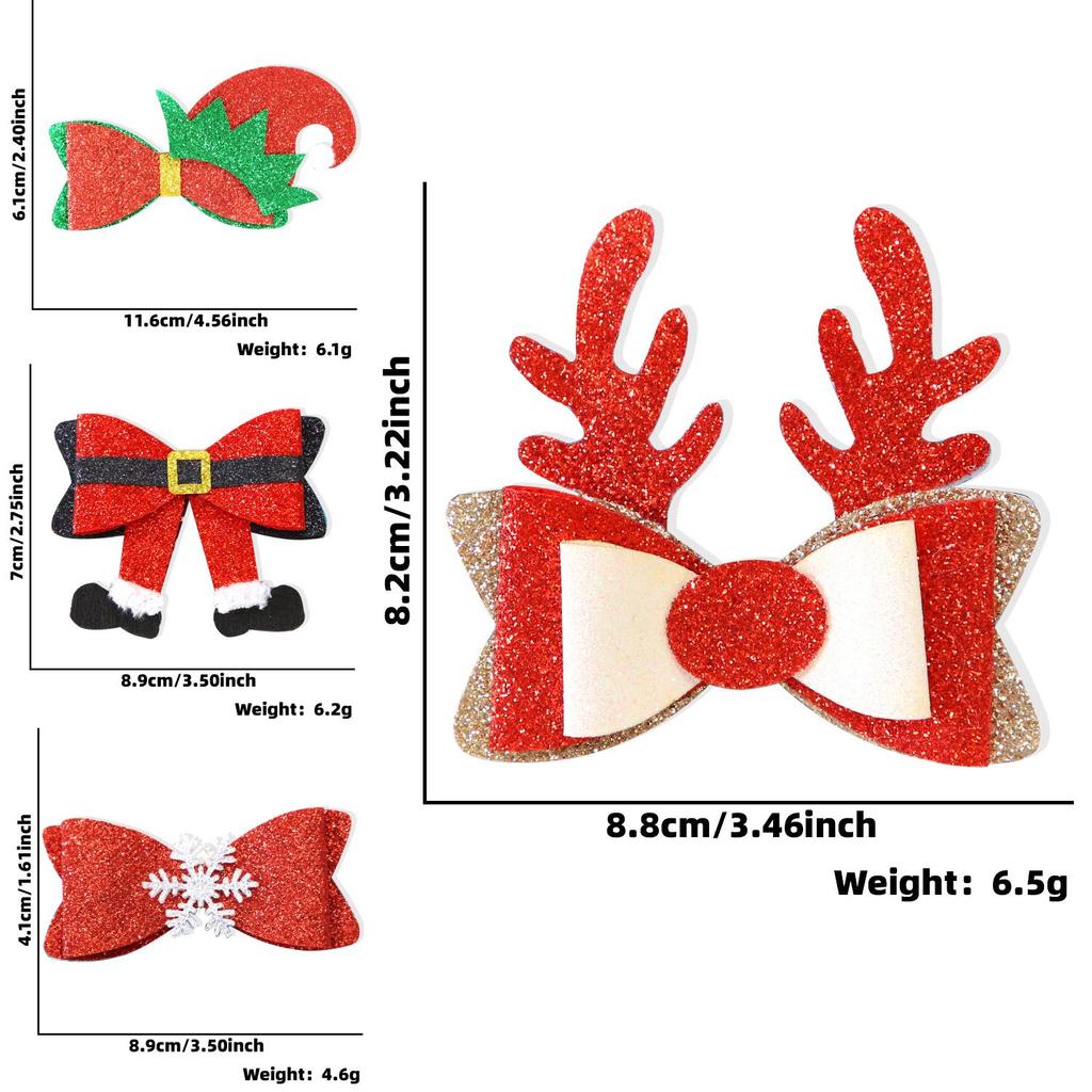 Delightful Christmas Themed Bow Hair Clips With Sparkling Reindeer And Snowflakes