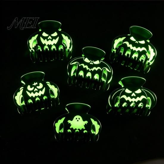 Glow in The Dark Hair Clips Halloween Claw Clips, Luminous Ghost Pumpkin Pattern Acrylic Anti-slip Fluorescent Accessories Grippers for Women