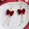 Autumn and Winter New Bow Imitation Pearl Tassel Earrings, Suitable for Women's Holiday Party Accessories and Gifts