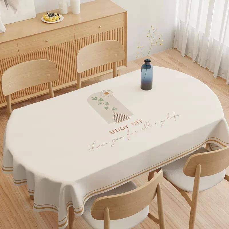 Copritavolo Beige Impermeabile Resistente all'Olio PVC Rettangolare Universale Tavolo Geometrico Facile da Pulire Caffè Pranzo Arredamento Casa Copertura