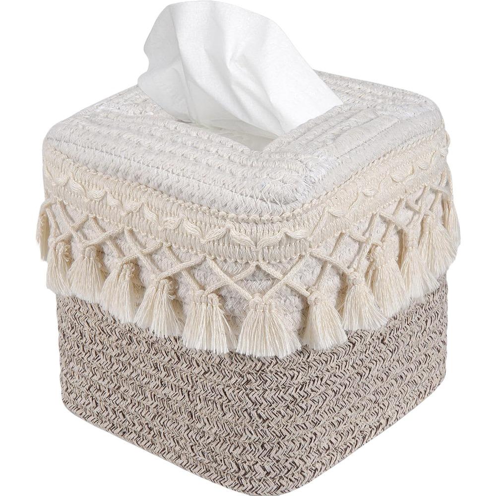 Hand-woven Minimalist Tissue Box Rustic Napkin Storage Box Storage Rack Woven Tissue Box  Vanity