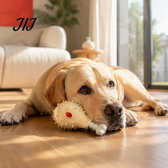Food Leakage Puzzle Toys Dog Treat Dispenser Toy, Spiky Chicken Leg Chew Rubber Interactive Play for Boredom Feeder Aggressive Chewers, Dental