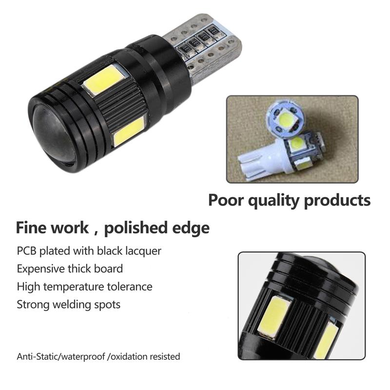 

1 шт. Canbus T10 светодиодная лампа 5730 6SMD безошибочная белая 12 В лампочка W5W 168 194 линза