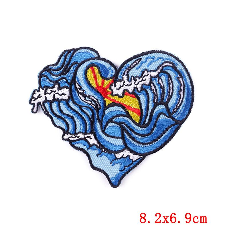 Punk Heart Embroidery Patch Iron On Patches For Clothing Thermoadhesive Patches On Clothes Waves Applique/Patches On Clothes