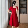 2026 Elegant Red French Short-Sleeve Slimming Plus Size Women's Dress