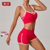 Color Block Sports Bra High-Waist Shorts Set Women Tight Fit Yoga Running Fitness