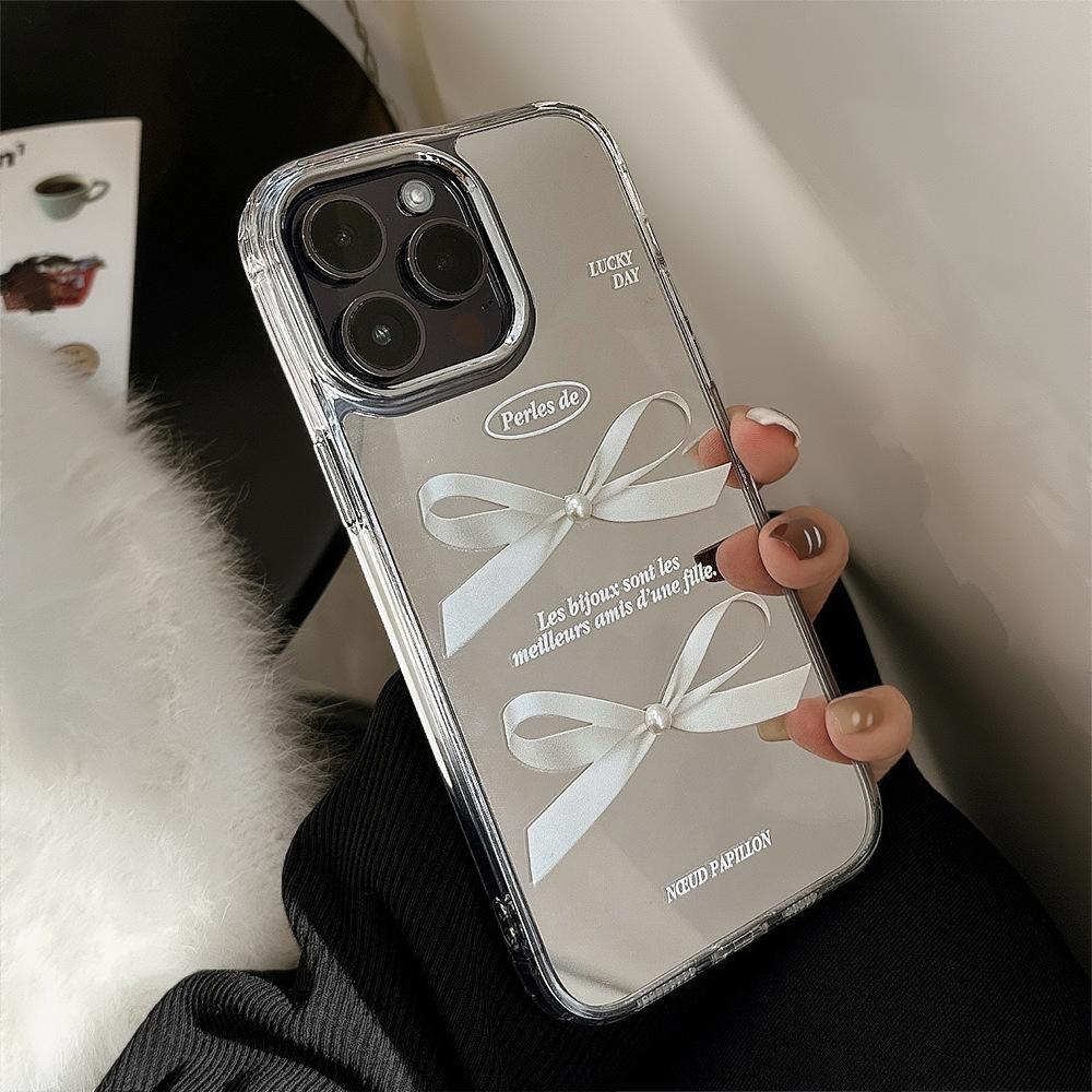 Bow-shaped Makeup Mirror Phone Case For Iphone 16 17 15 Pro Max 14 Plus 13 12 11 17Air 17E 16E Funda Coque Phone Cover