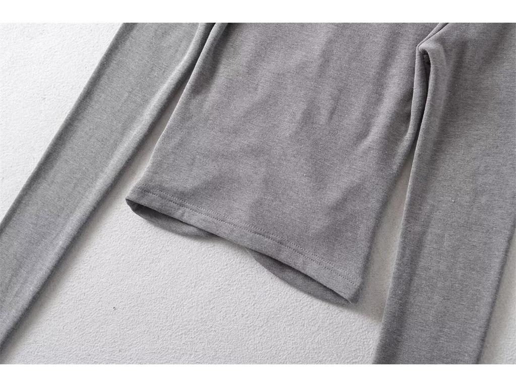 High Neck Pleated Design Waist-Cinching Long Sleeve T-Shirt for Women - Autumn/Winter