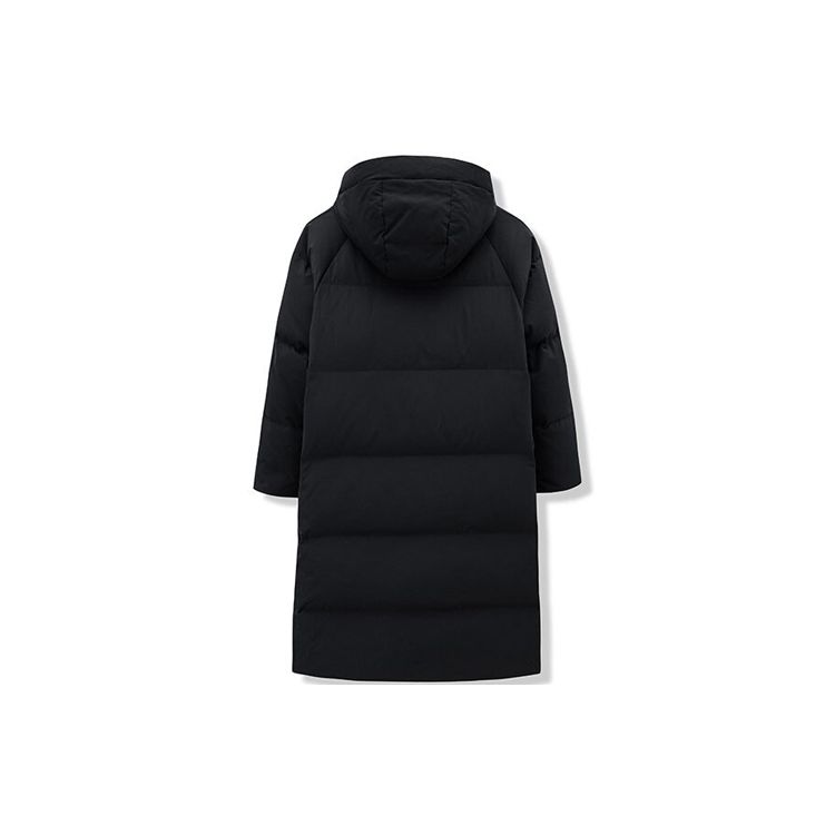 Anta Lifestyle Series Solid Color Side Letter String Mark Waterproof Long Warm Hooded Down Jacket Women Outerwear Black 162148925-2