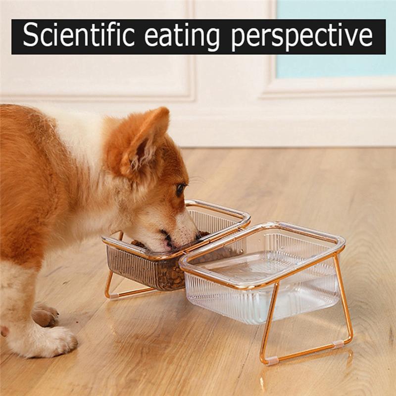 M-Modern-Pet Double Bowl Transparent High Foot Cat Bowl Drink Water Cat Food With Stand Raised Water Feeder Dog Bowl Supplies Du