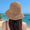 Chapéu de Pescador Cor Arco-Íris Misturada Palha Artesanal Vazado Respirável Proteção Solar Facial Completa Aba Larga Dobrável Portátil Chapéu de Férias