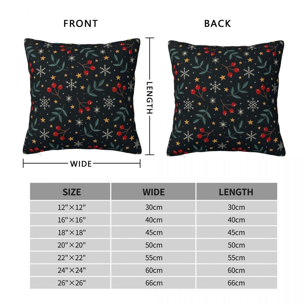 Winter Magic Snowflakes Berry Square Pillowcase Polyester Linen Velvet Creative Decorative Throw Pillow Case Sofa Cover 45X45