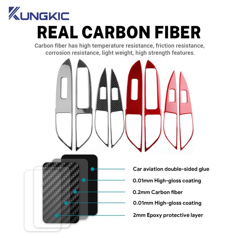 For Mitsubishi Outlander 2013-  Real Soft Carbon Fiber Sticker LHD RHD Car Window Lift Button Panel Interior Accessories