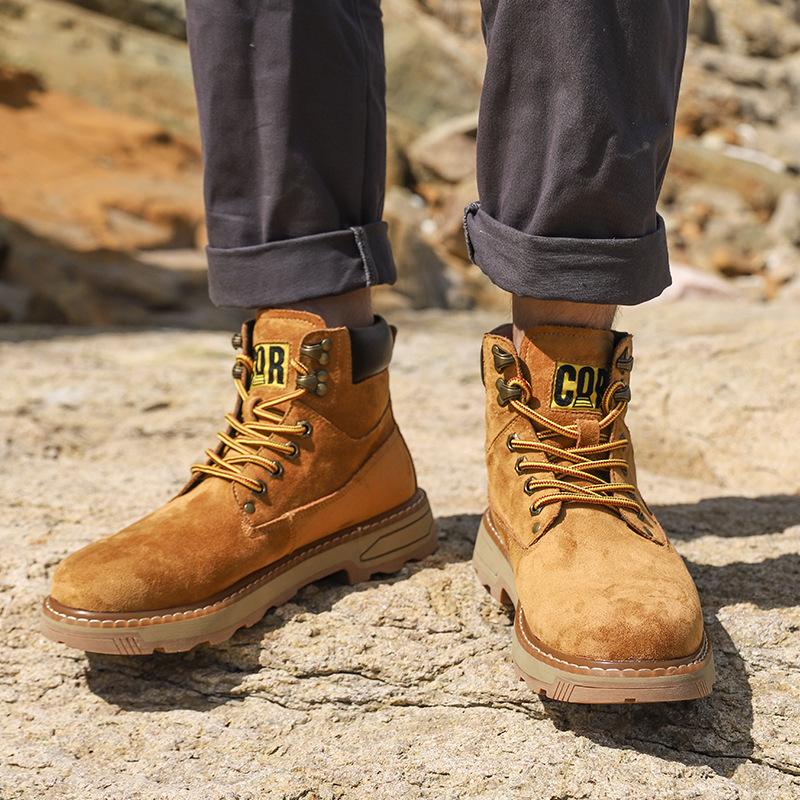 Stivali con Plateau in Velluto di Alta Qualità per Uomo Designer Scarpe da Lavoro in Pelle Scamosciata di Mucca Morbide Moda Uomo Antiscivolo Stivaletto Giallo Maschile