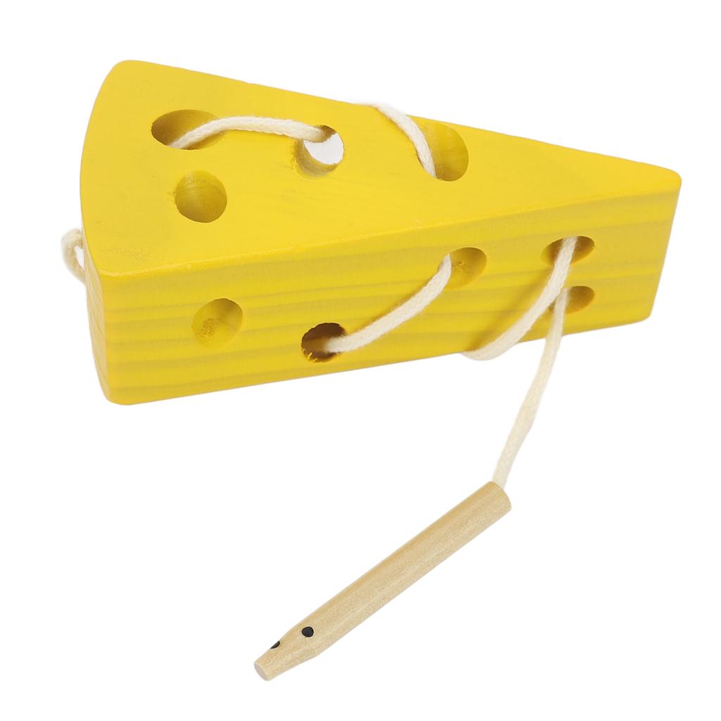 Wooden Lacing Cheese Toy Educational Learning Fine Motor Skill Wood Block Lacing Cheese Threading Toys for Baby