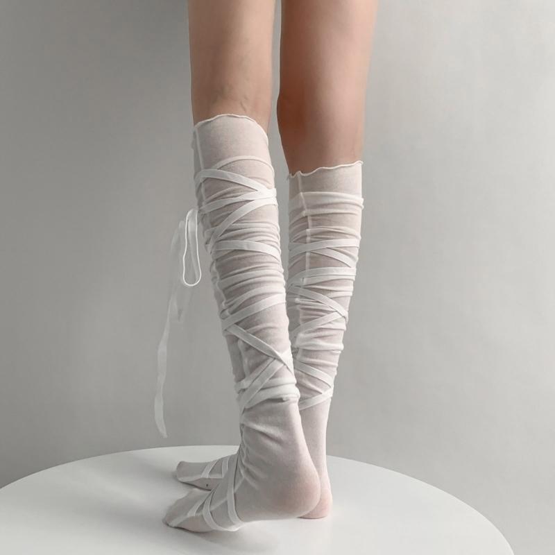 Damen Bandage Overknee-Socken Anime Cosplay Kostüm Riemchen Oberschenkelhohe Strümpfe Lange Stiefelsocken Strumpfwaren