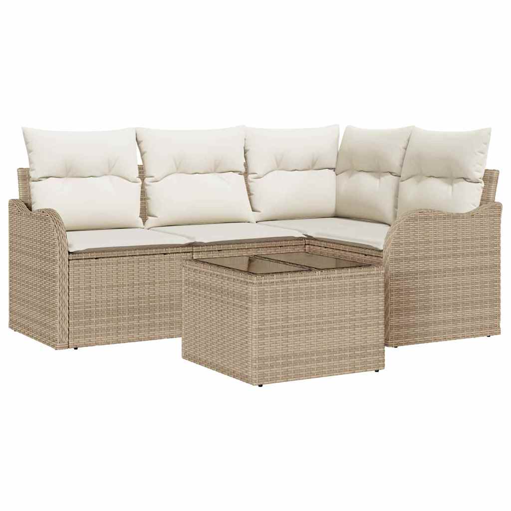 Garden Sofa Set 5 Pcs Beige Poly Rattan