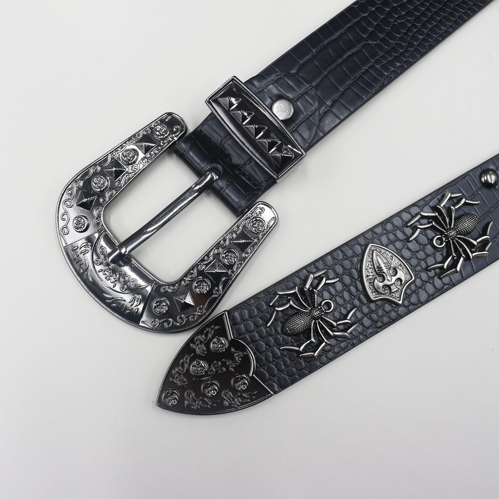 Crocodile Pattern American Western Rivet Spider Street Rivet Belt Punk Men's Belt Women