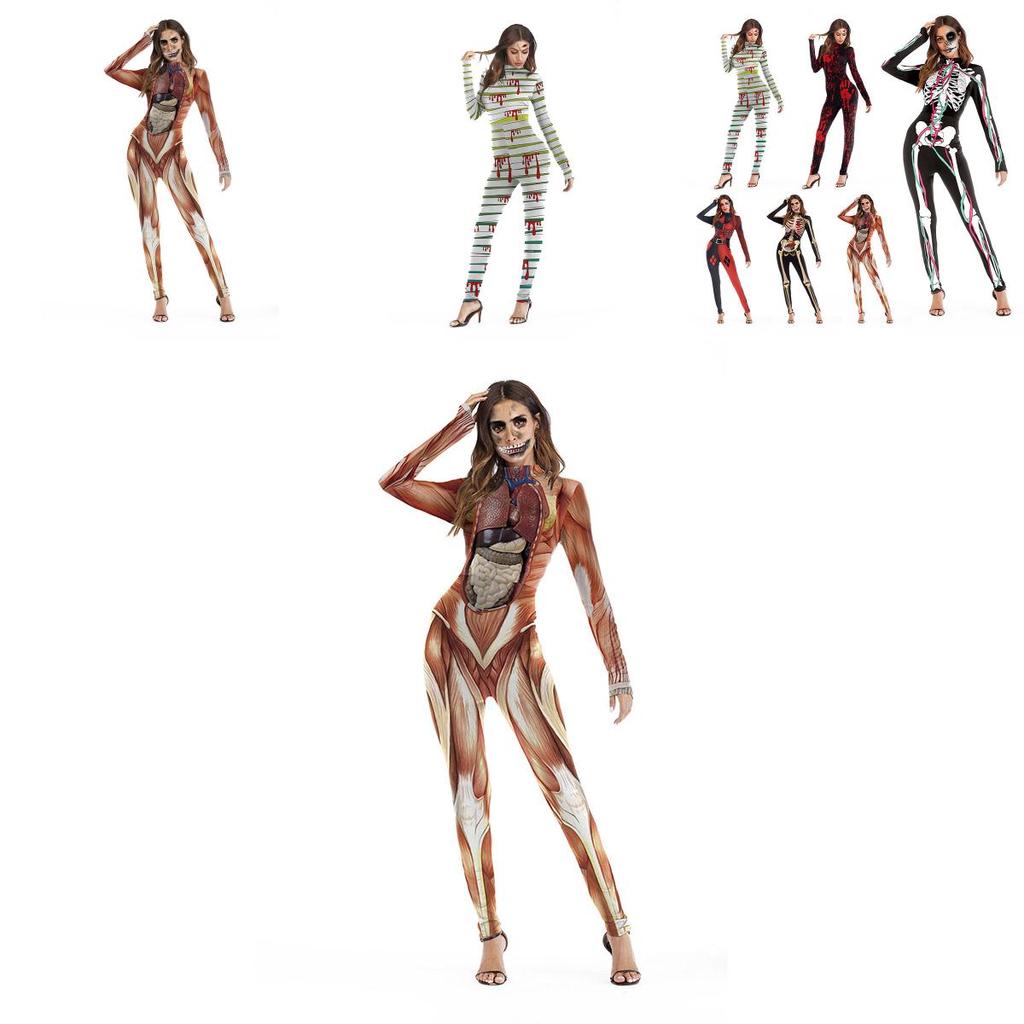 Versatile Women Halloween Scary Skull Skeleton Jumpsuit For Cosplay
