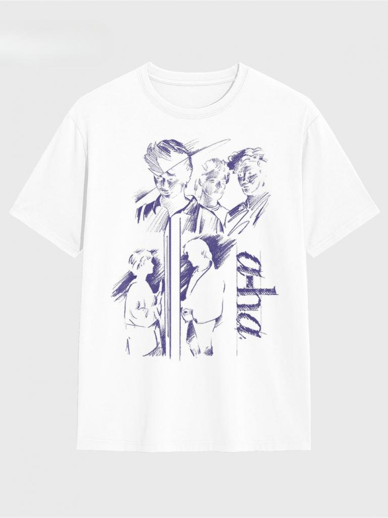 Aha Take On Me Collage Grafik Tshirt Vintage 80er Band Tee Mit Lila Blauem Noten Robustes Rundhals Shirt Fur Daunisex Und Herren
