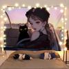 Anime-Mädchen und Katze Heilende Landschaft Wandteppich Wandbehang Dekoratives Gewebe für Zimmer Kopfteil und Hintergrunddekoration