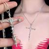 Vintage Punk Cross Pendant Necklace for Women Men Unisex Silver Black Hip-Hop Irregular Cross Necklace Chain Jewelry Accessories