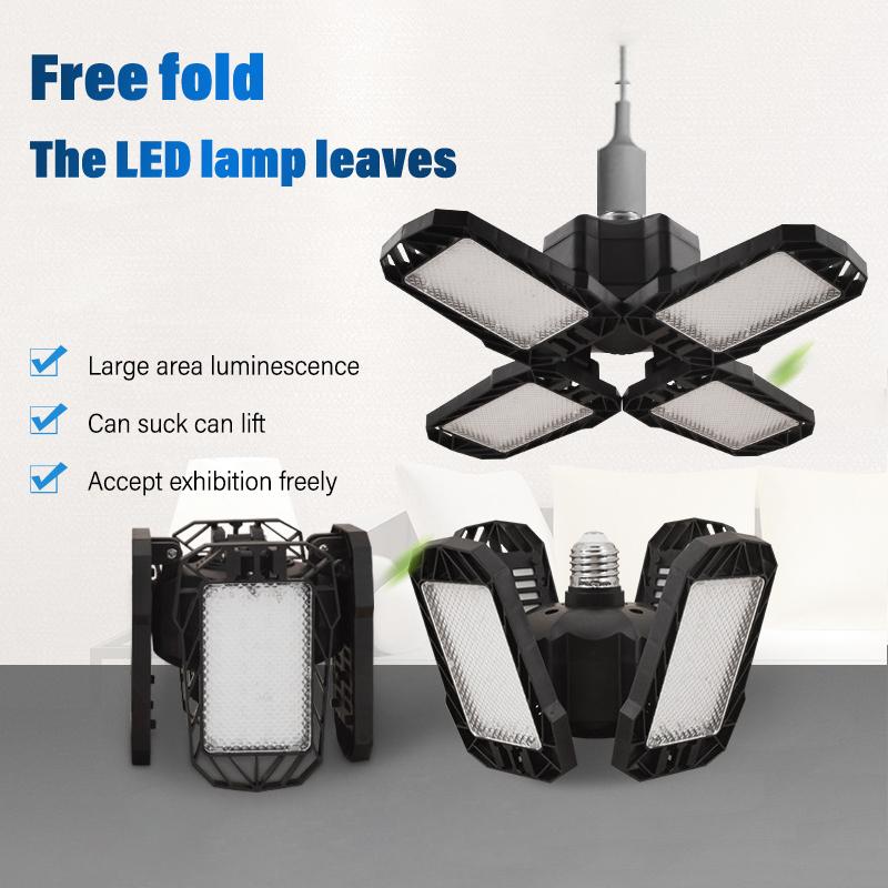 High Power 4 Blade Fan Light Indoor 80W 110-240V Black Plastic Coated Aluminum Foldable LED Fan Blade