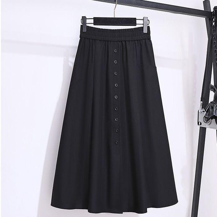 Damen Elastischer Bund Midi Rock - Frühling/Herbst Stil, Lässige Schlanke Passform mit Taschen