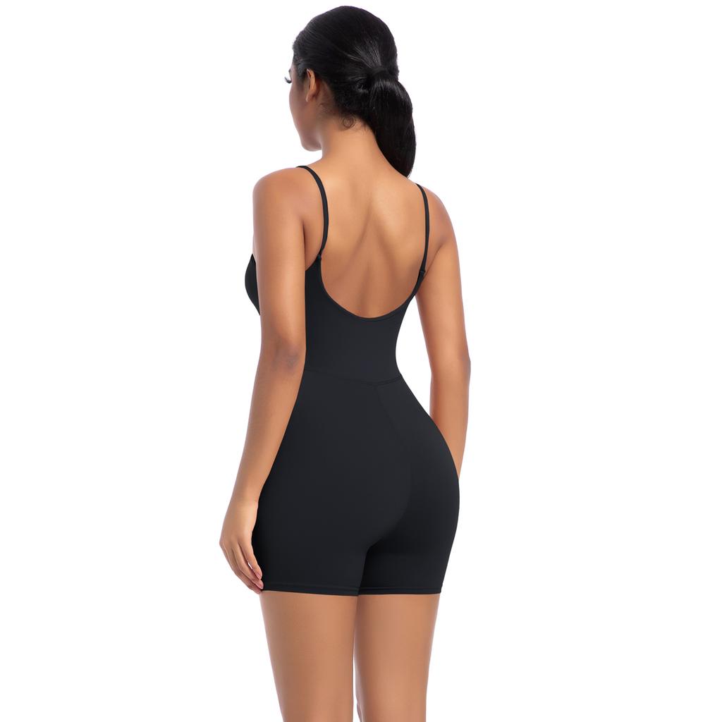 Auroth Backless Sports Jumpsuit Women Seamless One Piece Yoga Romper Workout Shorts Running Fitness Bodysuit