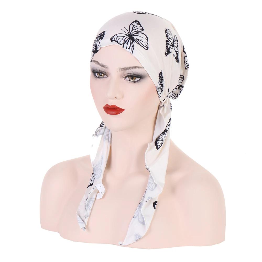 New Muslim Inner Hijab Turban Women Pre-Tied Cap Long Tail Headscarf Wrap Beanies Bonnet Head Scarf Stretch Headwear Ninja Hat