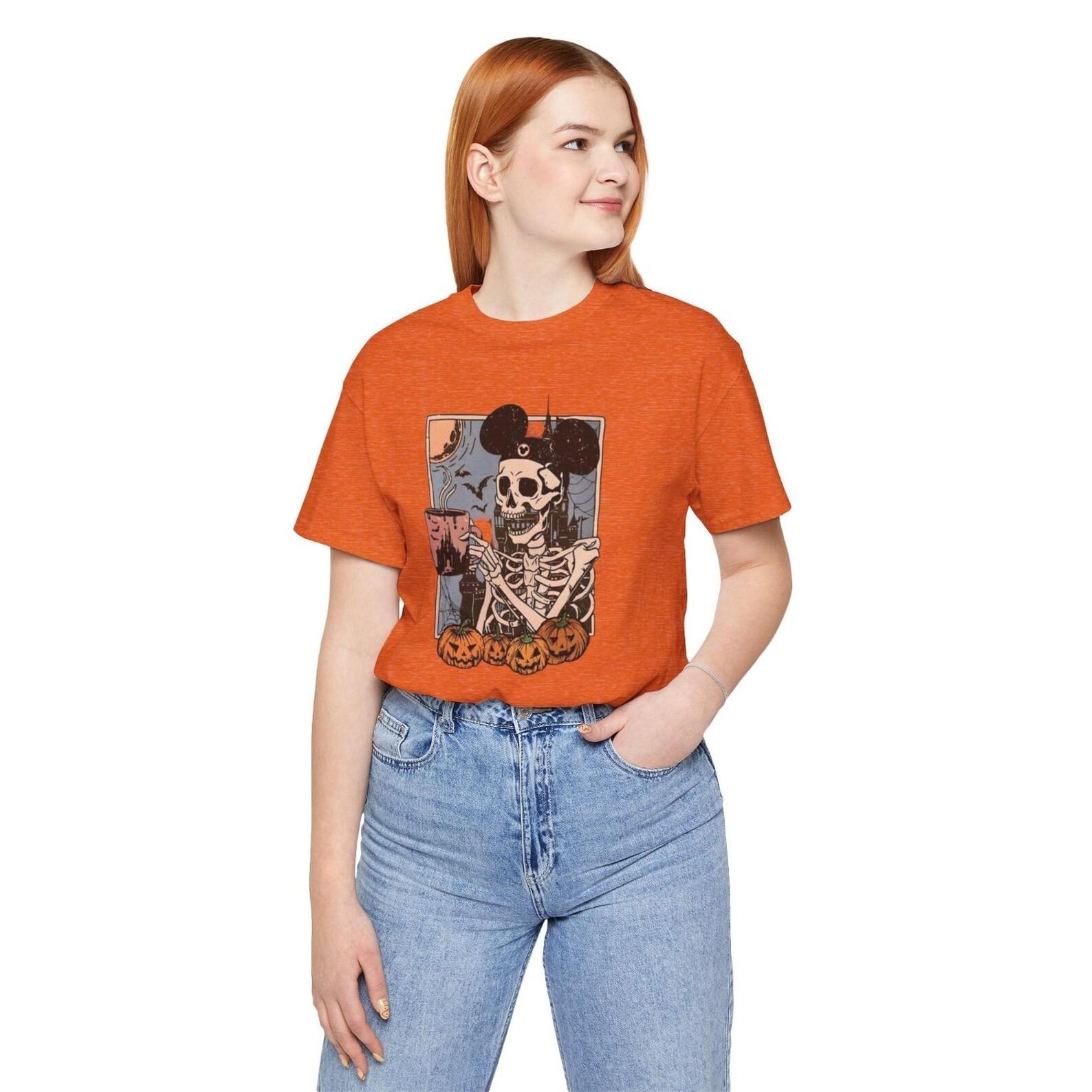 Comfort Colors Halloween T-shirt: Retro Mickey Skeleton Coffee S