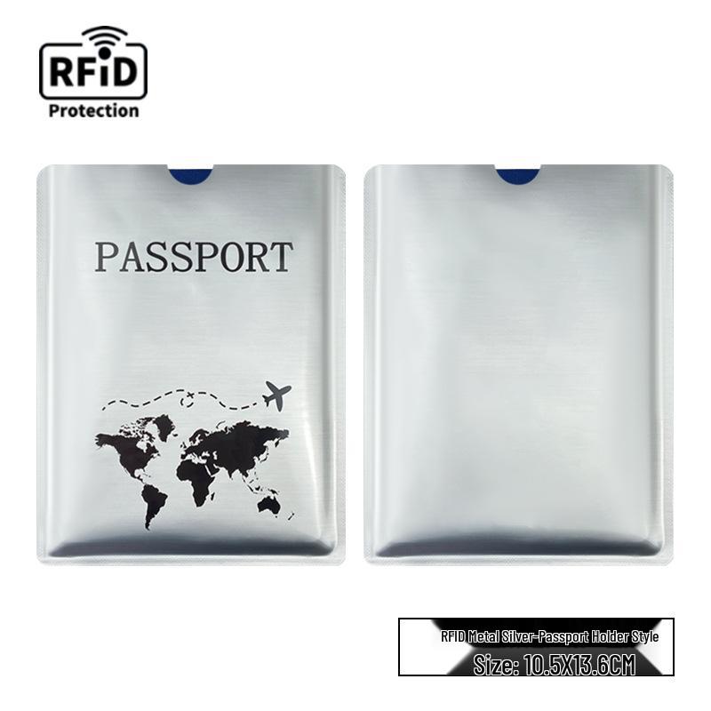 Cross-Border Anti-Theft RFID Blocking Passport Holder - Magnetic Protection, Gold/Silver/Black Map Design