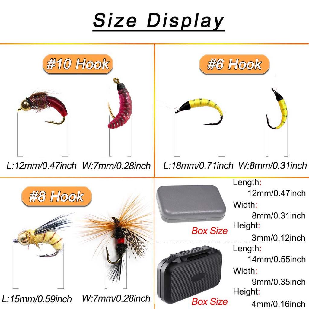 24-72Pcs Artificial Insect Bait Set, with Dry/Wet Flies, Fly Fishing Flies Kit, Fly Assortment Trout Bass Fishing Baits Lures with Fly Box