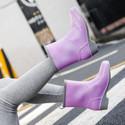 New Short Rubber Female Rain Boots Fashion Outdoor Warm Anti Slip Solid Color Women's Rainboots PVC Waterproof Women Water Shoe