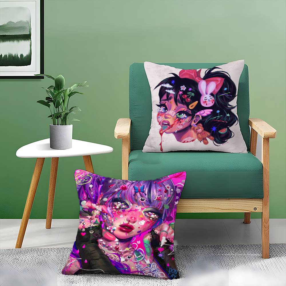 Abstract Painted Beautiful Girl Pillow Case Printed Brushed Fleece Pillow Baby Skin-Touch Eco-Friendly Dye-Sublimat