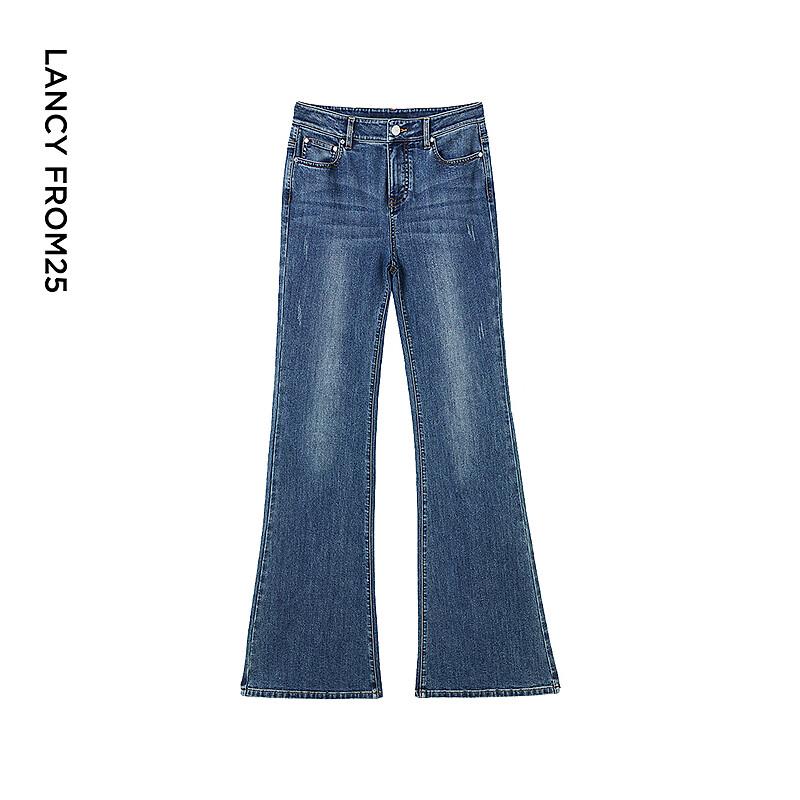 LANCY Women's High-Waist Retro Straight-Leg Bootcut Jeans
