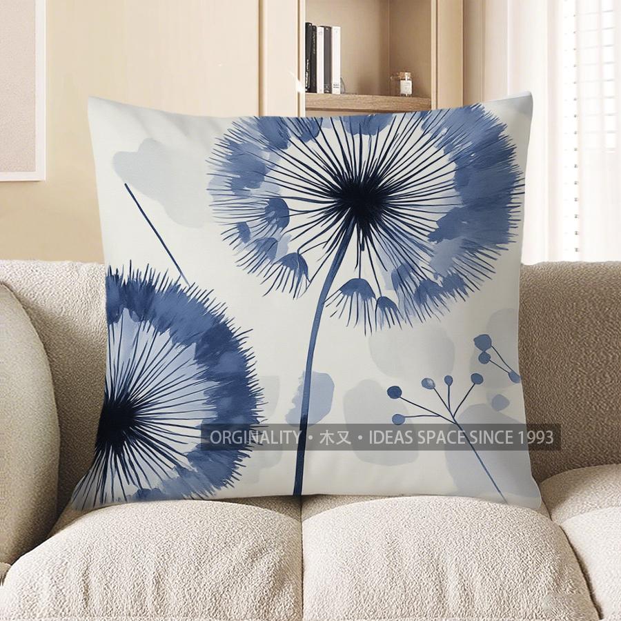 Home Decor Blue Dandelion Pattern Decorative Pillow Cover Pattern Cushion Cover Suitable For Sofa Bedroom Car Pillow Cover