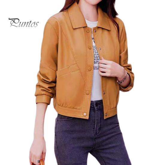 

Женская куртка из искусственной кожи с гладкой поверхностью, отложным воротником, однобортная, с длинными рукавами и карманами, ретро-пальто для мотоцикла, офиса, поездок на работу, путешествий, верхняя одежда L коричневый