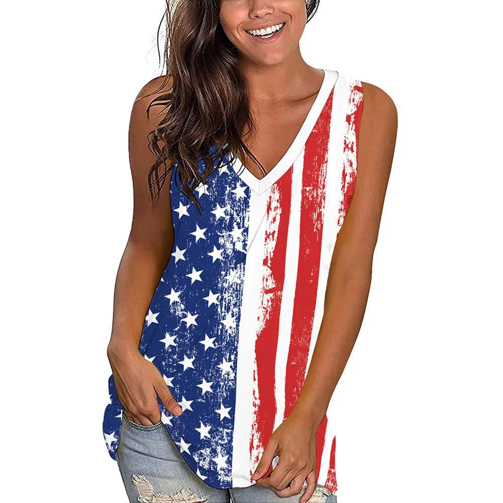 

Women s Plus Size Loose Sleeveless Independence Day Flag Print T-shirt Vest Medium