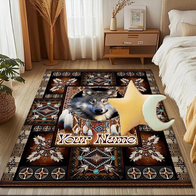 1PC Custom Name Wolf Spirit Blanket Theme Floor Mat Ideal for Living Room, Game Rooms, Office, Bedroom, Floor Mat Playful Design