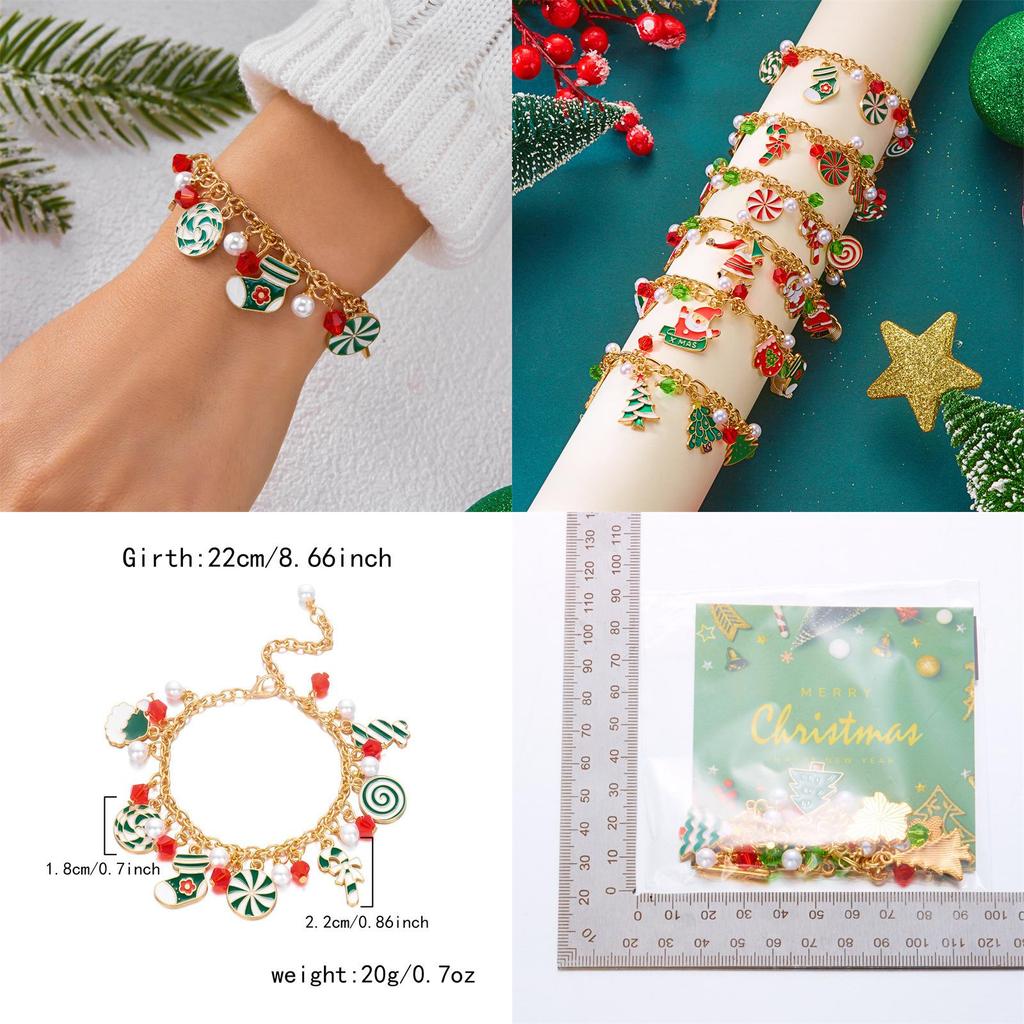 Christmas Santa Pendant Bracelets With Multicolor Candy Charms For Holiday Gift
