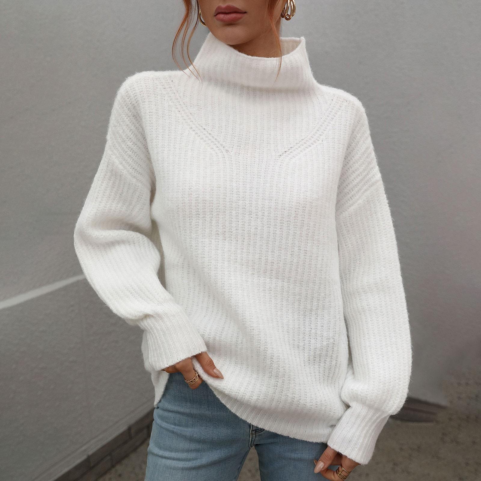 

Женский однотонный вязаный свитер с высоким воротом и длинными рукавами, пуловер, свитер M белый